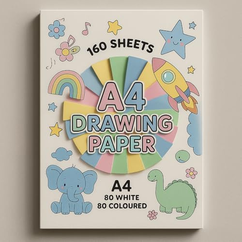 Sixstore 160 ark ritpapper A4-storlek, 80 vita & 80 färgade för hantverk, färgläggning, konst och hobby, premium konstpapper för skolprojekt