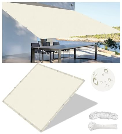 Vela Ombreggiante Impermeabile Tenda da Sole per Esterno Vele Ombreggianti Rettangolare Telo Parasole con Fune Occhiellato Protezione UV Tenda a Vela per Giardino Balcone Terrazza 2x2.5M Crema