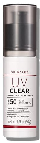 Mineral Sunscreen SPF 50 Face, Zinc Oxide Sunscreen for Acne Prone Skin Sensitive Skin, Soothing Sun Cream SPF 50, UV Clear Broad-Spectrum, Lightweight, Non-Greasy, 50ml