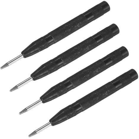 M METERXITY 4-Pack Punzone Automatico A Molla, 133mm Acciaio Ad Alta Velocità Strumento Per Forare Acciaio/Legno/Vetro, Punzone Regolabile Rompivetro [Nero]