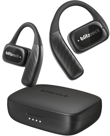BlitzRock Open Ear Kopfhörer Bluetooth 5.4, Ultra Leicht Design, Klarer Klang, 4-Mic ENC Noise Canceling, App-Anpassung, 28h Laufzeit, IPX5 Offene Ohrhörer für Sport, Joggen, Dunkles Schwarz