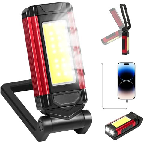 vsshe Lampe de Travail Rechargeable LED Puissante avec Base Magnétique et Crochet Pliant, 7 Modes, pour Atelier, Camping, Urgences