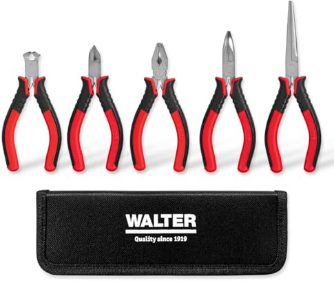 WALTER Mini-Zangen-Set 5-tlg. | präzise und vielseitige Anwendung, inkl. Nylontasche, Kombizange, Spitzzange, Linemanzange, Seitenschneider, Vorschneider