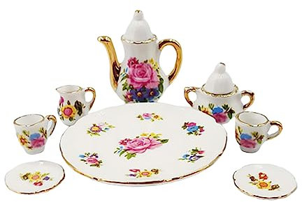 TOYANDONA 8piezas Té Miniatura De Cerámica para Decorar Casas De Muñecas Adornos De Escenas Miniatura Modelo De Cerámica Patrón Floral