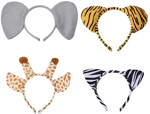 UPKOCH 4stücke Teiliges Tierohren Haarreif Für Erwachsene Und Junge Mädchen Mit Tiger Elefant Zebra Giraffe Cosplay Zubehör Für Kostümfest Karneval Fasching Party