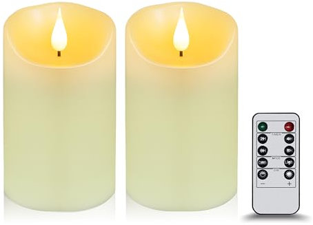 Koelaa Pack de 2 Velas LED sin Llama, Velas de Cera Real con Control Remoto y Efecto Llama Realista - Decoración para Hogar, Navidad, Bodas, Fiestas y Mesas-7.5 * 10cm