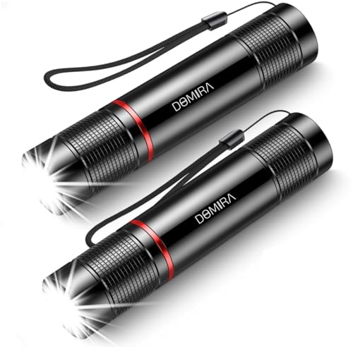 DOMIRA LED Torch Rechargeable [2 Pack], 2000L Super Bright Adjustable Focus Flashlight, 3 Modes, Long Battery Life, Waterproof Pocket Torch for Camping, Hiking, Outdoor, Emergency, Power Cuts