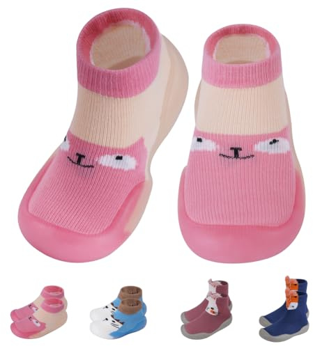 Aolso Scarpe Calzino per Bambini,Scarpine Primi Passi,Antiscivolo Scarpe Primi Passi Bimbo con Suola in Gomma,Unisex Scarpine Bambino con Cartone Animato-Gufo (20/21)