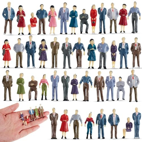 Kasyat 50 Mini Menschen Figuren 1,38 Zoll 1:50 Mini Modellbau Figuren für Modelleisenbahnen Bemalte Menschen Kleine aus Kunststoff Spielzeug Sitzende Stehende (50)