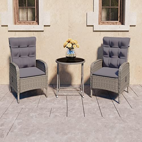 Fasba Bistroset 3-TLG. Gartenmöbel Balkonset Balkonmöbel Gartenset Sitzgruppe Gartengarnitur Klapptisch Sessel Poly Rattan Glas Grau