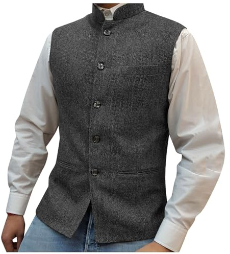 Foweknow Loden, gilet da uomo tradizionale in loden, senza maniche, scollo alto, gilet sportivo da matrimonio, elegante giacca di transizione in lana