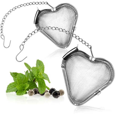 COM-FOUR® 2x colino da tè in acciaio inossidabile 304, lavabile in lavastoviglie - uovo da tè Ø 5,5 cm per tè sfuso, spezie ed erbe aromatiche - filtro da tè a maglia fine con catena