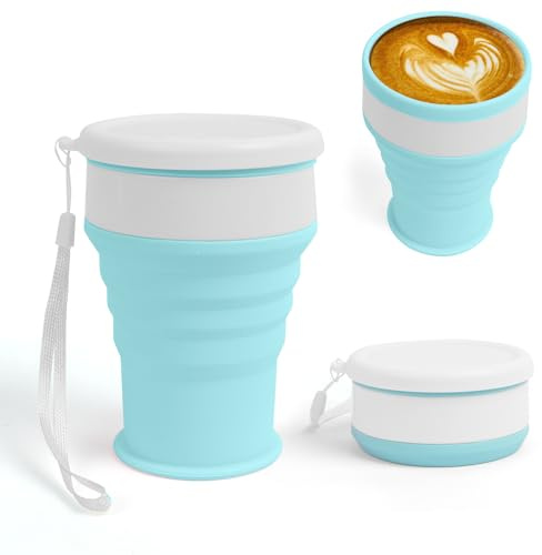 Guerity Faltbarer Kaffeebecher, 350 ml, Silikon, faltbar, Reisebecher für heiße und kalte Getränke, Camping, Wandern, Picknick, 2 Stück (blau)