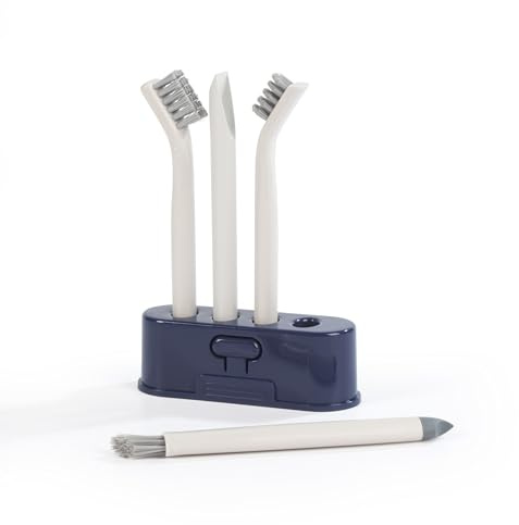 Beldray Deep Clean Detail Brushes, 4 Pack Precision Cleaning Set | Stiff bristle brush, V-shaped grout and edge brush with built-in scraper, mini dustpan with scraper, soft angled brush