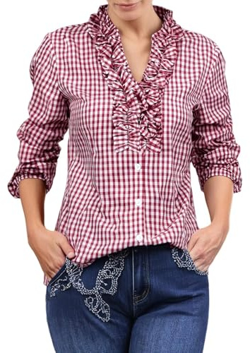 Blusa tradicional para mujer, a cuadros, blusa tirolesa bávara, Oktoberfest, camisas de cuello alto, blusa bávara, carnaval, atuendo con botón, camisa de manga corta, camisa para traje regional, color