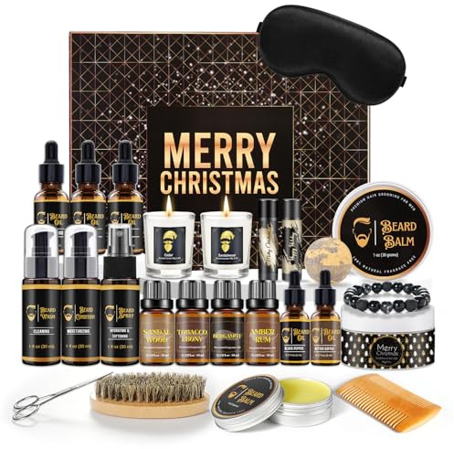 Bartpflege Adventskalender für Männer 2025,24 Tage Countdown Kalender Weihnachten mit Bartöl, Bartbalsam, Kamm & Zubehör Weihnachtsgeschenke für Bartträger & Teenager Jungs