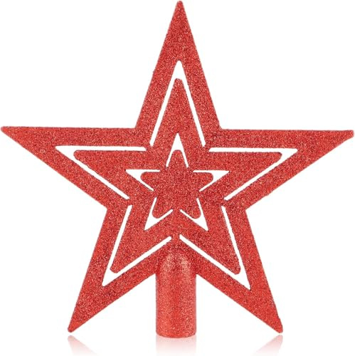 VEYLIN Weihnachtsbaumspitze 20cm Stern aus Kunststoff - Rote Christbaum Spitze mit Sternform für Jede Baumspitze-Weihnachtsstern bruchsicher