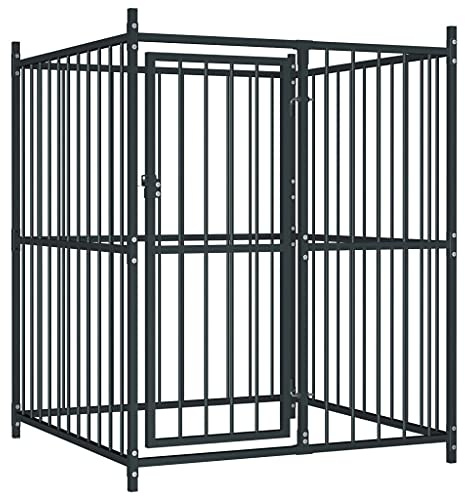 Hundezwinger Outdoor mit Tür, Haustierzaun zum Spielen, Trainieren und Austoben, Robust und langlebig, Einfach zu montieren, 120 x 120 x 150 cm Schwarz Stahl
