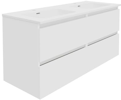 Baikal Mueble de Baño Rubi. 140cm Blanco. Incluye Lavabo. Entrega Montado. Suspendido 4 Cajones con Cierre Amortiguado.