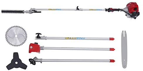 Cortasetos de gasolina de 52 cc y sierra de jardín de largo alcance, 4 en 1, desbrozadora, podadora de altura, cortasetos, motosierra para cortar y aserrar bordes de césped, césped