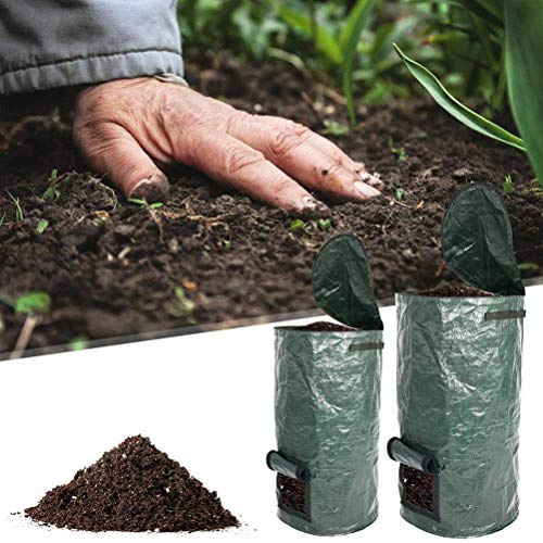 Acouto Organic Compost Bags, Durable PE Waste Bags, 15 Gallon and 34 Gallon Sizes, Ideal for Kitchen and Garden Use (Dark green)