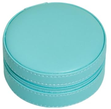 MUCKLILY Boîte à Bijoux Ronde Compacte Simili Cuir Bleu Organisateur de Bijoux de Voyage pour Boucles Oreilles Colliers Bagues et Pendentifs Rangement Élégant pour Accessoires Féminins