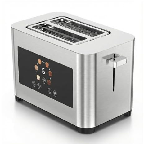 STARLYF Smart Toaster, Tostadora 2 Rebanadas con Pantalla Táctil LED, Ranuras Extra Anchas, 6 Niveles, Funciones Recalentar/Descongelar/Parada, Acero Inoxidable