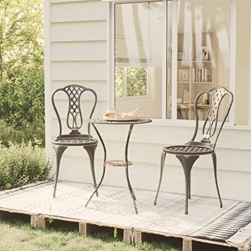 Yunovire 3-TLG. Bistro-Set Aluminiumguss, Bronze, wetterfest, Blumenmuster, für Garten, Balkon, Terrasse, Außenbereich, dekorativ, langlebig, 1 Tisch, 2 Stühle