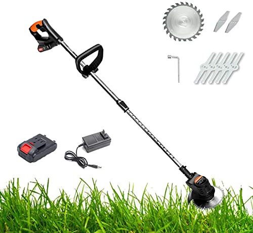 Cortacésped inalámbrico, función de mantillo eléctrico para cortacésped, cuerpo plegable, batería y cargador incluidos, cortacésped manual, 6 alturas de corte, kit de cortacésped a pie