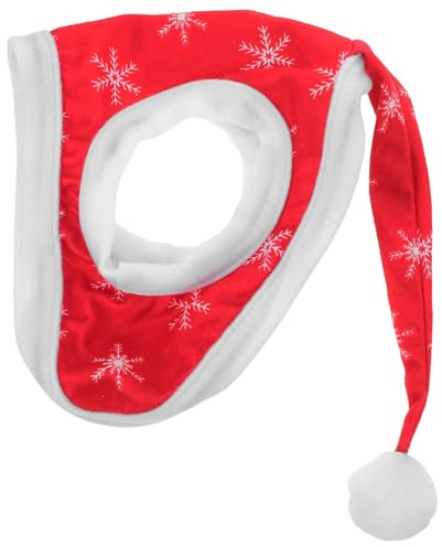 POPETPOP Rote Pferde Weihnachtsmannmütze mit Schneeflockenmuster Große Weiche Plüsch Festtagskopfbedeckung für Pferde Verstellbar Winterliche Pferdeparty Dekoration und Fotorequisite