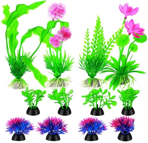 Kynigo Piante artificiali per acquario, 12 pezzi, verdi, decorazione per acquario, piante in plastica, accessori per acquario, piante acquatiche, piante da acquario in plastica per decorazioni per