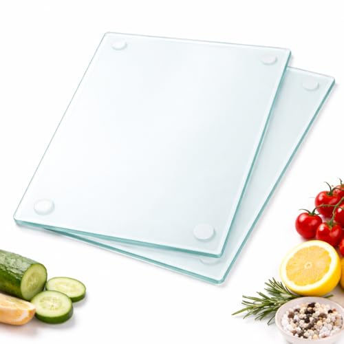 2Pcs Schneidebrett Glas, Transparent, Spülmaschinenfest, Rutschfestes Glasschneidebrett für die Küche, Hygienisch, Kratzfest und Stilvolles Glas (30X40CM/11.8X15.7IN（2PCS）)