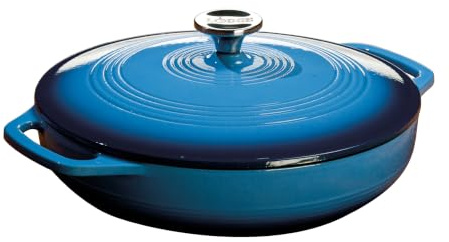 Lodge Essential Enamel Braiser 3.5 Quart - Refrigerator- & Oven-Safe up to 500° F - Heat-Retaining, Induction-Safe & PFAS-Free Enamel Cookware - Caribbean Blue
