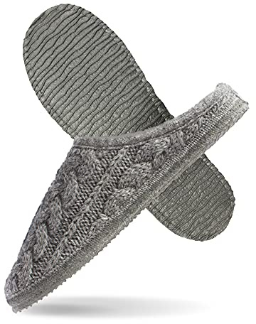 Giesswein Pantoufle Neudau Gris 39 - Chaussons en Feutre, Pantoufles Unisexes légères avec Motif câble, Mules pour Hommes et Femmes, antidérapants, Sensation Pieds Nus