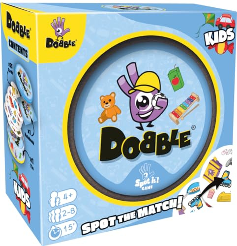 Asmodee | Dobble Kids | Fun Family Card Game | Fast-Paced Observation Game | 15 Min Playtime | 2-8 Players | Ages 4 and up | Tin Box & 55 Cards
