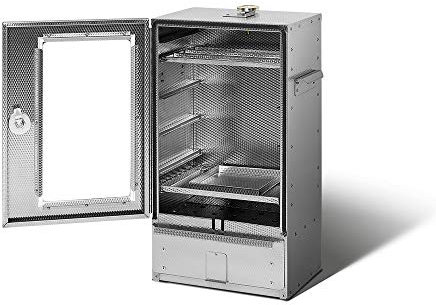 SMOKI - Horno para ahumar con un tamaño de 70 x 39 x 26 cm y ventana de visibilidad, fabricado en acero inoxidable cromado 1.4016