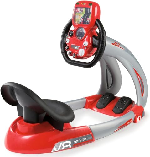Smoby - V8 Driver - Simulador de conducción infantil - Piloto de carreras - Volante electrónico - Funciones de aceleración y marcha atrás - Sonidos y luces - A partir de 3 años - Fabricado en Francia