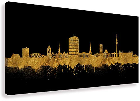 Kunstbruder Dortmund Skyline Gold (div. Größen) - Kunst Druck auf Leinwand 60x120cm