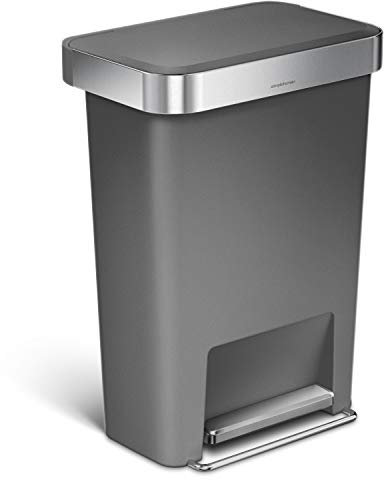 simplehuman CW1386CB 45L Rectangular Pedal Bin with Liner Pocket, Silent Soft Close Lid, Strong Wide Steel Pedal, Stabiliser Bar, Internal Hinge, Grey Plastic, W 47.0cm x H 63.5cm x D 32.0cm