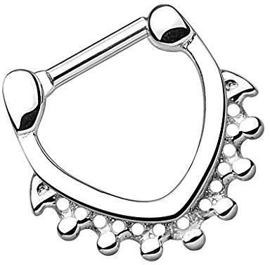Piersando Piercing Ring für Septum Tragus Helix Ohr Nase Lippe Brust Intim Nasenpiercing Ohrpiercing Clicker Tribal Herz Dreieck mit Kugeln 1,6mm Silber