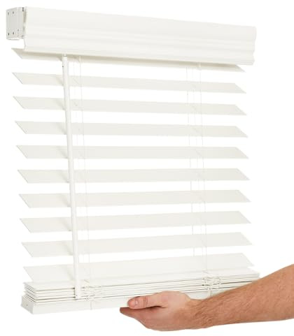 LOTUS & WINDOWARE Cordless 2-inchFaux Wood Blind 70 Wide x 48 Long,(Soft White-Antique White),Smooth, Room Darkening, Horizontal Blinds for Living Room, Bedroom, Interior Door Windows - 70 x 48,Sof