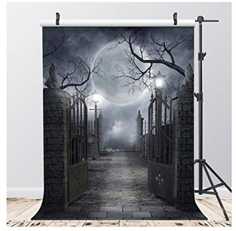 AIIKES 5x7FT Retro-Stil Halloween-Thema Malerei Vinyl Fotografie Hintergrund Schwarz Fotografie Hintergrund Mond Foto Hintergrund Studio Requisiten 10-704