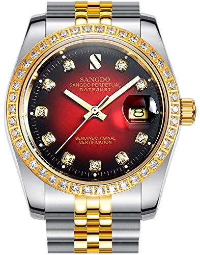 TEINTOP Sangdo mäns automatiska armbandsur mekanisk kalender med stålband Armband Red Gold Silver