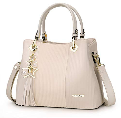 Pomelo Best Sac à Main Femme Sac Bandoulière Femme Cabas Sac D'épaule Sac Fourre-Tout Sac de cours PU Cuir Frange avec Bandoulière Ajustable