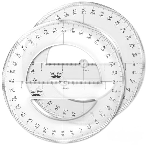 Mr. Pen- 360 Degree Protractor, 6 Inch, 2 Pack, Clear Full-Circle Protractors for Precise Angle Measurement, Ideal for Geometry, Math Class, Drafting, Engineering, and Technical Drawing