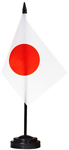 ANLEY Japan Deluxe Desk Flag Set - 6 x 4 Inch Miniature Japanese Desktop Flag with 12 Solid Pole - Vivid Color and Fade Resistant - Black Base and Spear Top