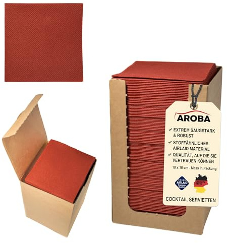 100 Aroba Airlaid Cocktail Servietten Stoffähnlich Dessert Serviette 20x20 cm 1/4 Falz Hochwertig|21 Farben|Hochzeit Geburtstag Bar Caffee Disco Hotel Catering Party Rot Burgund