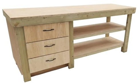 Arbor Garden Solutions Heavy Duty Wooden Workbench with Eucalyptus Hardwood Top | 120cm (4ft) | 3-Drawer Tool Cabinet & Double Storage Shelf