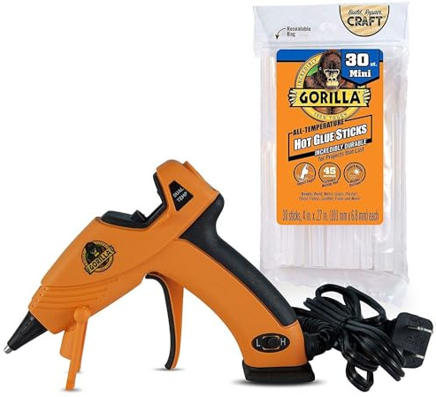 Gorilla Dual Temp Mini Hot Glue Gun Kit with 30 Hot Glue Sticks, 1 Pack - Glue Gun + 30 Sticks