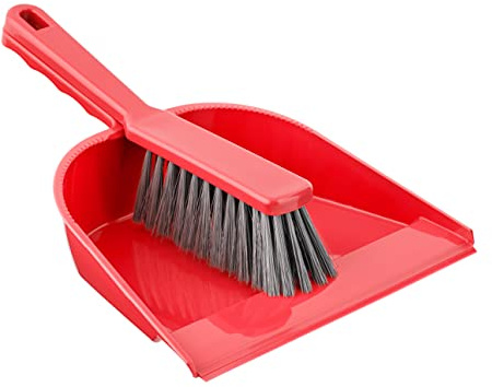 HOMESHOPA Pink Dustpan and Brush Set, Portable Cleaning Sweeping Brush, Plastic, Soft Bristle, Ergonomic Handle, Rubber Front Edge, Small Hand Held Broom and Dust Pan Household Kitchen Office Cleaning
